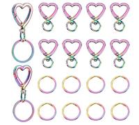 PH PandaHall 20pcs Heart Keychain Clip, 10pcs 1 Inch 304 Stainless Steel Round Split Key Rings 10pcs Metal Trigger Snap Hooks Iridescence Lanyard Keychains Hook for Keychain Lanyard Bag Mother's Day