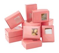 PH PandaHall 20pcs MIni Pink Gift Boxes 9x6.5x3cm Christmas Paper Box Sweet Candy Boxes Rectangle Party Favor Box with Window for Breast Cancer Awareness Halloween Treat Gift Giving