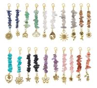 PH PandaHall 20pcs Natural Gemstone Chips Pendant Decoration Flower Pendant Keychain Stone Bead Keychain Charms with Lobster Clasps for Bag Jewellery Keychains Ornament Decor, Antique Golden