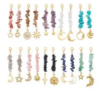 PH PandaHall 20pcs Natural Gemstone Chips Pendant Decoration Stone Bead Keychain Charms with Lobster Clasps Antique Golden Star Moon Charms Keychain for Bag Jewellery Keychains Ornament Decor