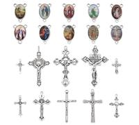 PH PandaHall 20pcs Rosary Cross Charms, Easter Rosary Cross and Center Miraculous Medal with Alloy Crucifix Cross Pendants and Oval Picture Links for Rosary Jewellery Making Easter Party Favor