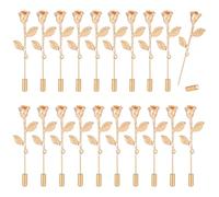 PH PandaHall 20PCS Rose Lapel Pins 6.5cm Floral Needle Brooches Golden Flower Stick Pin Blossom Rose with Leaves Boutonniere Pins Bouquet Stick Brooch for Suit Hat Dress Tie Cardigan Scarves
