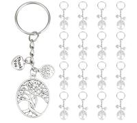 PH PandaHall 20pcs Tree of Life Keychain Silver Tree Keyring Thank You Key Ring Metal Lucky Key Chain with Heart Charms Tibetan Style Keychains for Women Men Handbag Backpack Car Keys Christmas