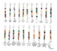 PH PandaHall 21 Styles Natural Gemstone Charms Platinum Sun Clip on Pendants Star Moon Dangle Keychain Charms Round Stone Beaded Zipper Pulls with Lobster Clasps for Jewelry Making Necklace Purse