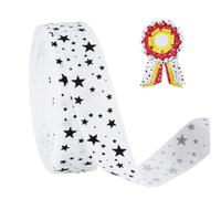 PH PandaHall 22.9m Star Printed Ribbon 2.5cm White Solid Grosgrain Ribbon with Black Pentagram Gift Wrapping Stripes for Party Christmas Decoration Wreath Crafting Sewing Ornaments
