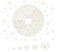 PH PandaHall 2200pcs White Pearl Beads, 6 Sizes No Holes/Undrilled Pearl Beads Round Delicate Pearls Crafting Pearls for Vase Filler Wedding Decor Table Scatter Embellishment, 2/3/4/5/6/8mm