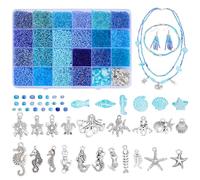 PH PandaHall 22060pcs Ocean Jewellery Making Kit 22 Colors Blue Seed Beads 2mm Mini Glass Bead Animal Charms Bracelet Beads for Summer Beach Jewellery Making Waist Necklaces Earring