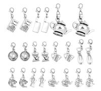 PH PandaHall 22pcs 11 Styles Cooking Charms Pendant Antique Silver Cookbooks Charms Crochet Locking Stitch Markers Tea Pot Egg Beater Clip on Charm for Grandma Mom Knitting DIY Earrings Necklace Gift