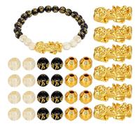 PH PandaHall 230PCS Fengshui Beads 4 Styles Chinese 3D Pi Xiu Spacer Bead Round Metal Beads Six-Word Mantra Ball Bead for Spring Festival Pi Yao Lucky Wealth Jewellery Making