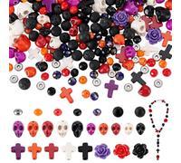PH PandaHall 237pcs Halloween Skull Beads, Skeleton Head Bead Charms Synthetic Turquoise Loose Spacer Round Cross Charms Flower Beads for Earring Bracelet Necklaces Halloween Jewellery, 5 Colours