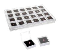 PH PandaHall 24 Grids Gemstone Display Box with 24pcs 4cm Square Cases Transparent Window Show Case Diamond Conrainers Black Sponge Inside Organizer Cases for Collectibles Crystal Small Item Gem