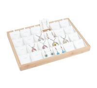 PH PandaHall 24 Grids Jewellery Display Tray Stackable Jewellery Organizer Necklace Display Holder Earring Storage Trays with Leather Insert Dividers for Rings Bracelet Pendant Selling Showcase, White