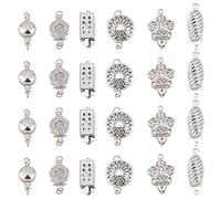PH PandaHall 24 Sets 6 Style Filigree Box Clasps Filigree Pearl Clasps Platinum Plated Brass Single Strand Jewelry Clasps for DIY Pearl Necklace Bracelet Making