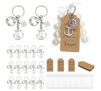 PH PandaHall 24 Sets Nautical Party Favor Silver Anchor Keychains Drawstring Organza Gift Bags Guest Return Favors with Thank You Tags for Nautical Theme Party Birthday Wedding Decor Supplies