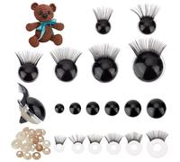 PH PandaHall 24 Sets Safety Eyes with Eyelashes Black Crochet Eyes 6 Sizes Craft Animal Eyes Large Eyes with Washer for Amigurumi Teddy Bear Puppet Plush Crochet Animal Making 12/14/16/18/20/24mm