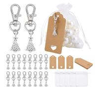 PH PandaHall 24 Sets Tree Keychain Favor Christmas Tree Keychain Bag Organza Gift Bags Party Favors Small Mesh Bags with Blank Tags for Wedding Xmas Party Guest Return Birthday Gift Ornaments