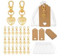 PH PandaHall 24 Sets Tree of Life Party Favors Heart Tree Keychain and Organza Gift Bags Golden Keyrings Favors with Blank Tags for Christmas Wedding Memorial Party Souvenir Guest Return Gifts