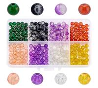 PH PandaHall 240pcs Small Halloween Glass Beads, 8 Colors 6mm Round Crystal Beads Fall Jewellery Bead Colorful Crackle Loose Bead Bulk for Bracelet Necklace Earring Crafts Halloween Party Decor