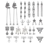 PH PandaHall 24pcs 12 Styles Antique Silver Dangle Charms Tibetan Flower Tassel Charms Butterfly Fish Pendants Bamboo Lotus Leaf Pendants for Jewellery Making Bracelet Necklace Earring DIY Craft Decor