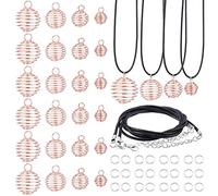 PH PandaHall 24pcs 4 Sizes Spiral Bead Cages Pendants Stone Holder Necklace Cage 24 Strands 17 Inch Black Leather Necklace Cord 50pcs 6mm Open Jump Ring Rock Tumbler Jewelry Making, Rose Gold