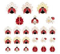 PH PandaHall 24pcs 6 Style Lady Beetle Charms Colorful Enamel Ladybug Flower Pendants Cute Flying Insect Charms Ladybird Enamel Rhinestone Charm for DIY Bracelet Pendants Earring Making