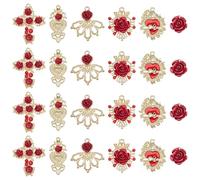 PH PandaHall 24pcs 6 Styles Red Rose Charms, Golden Rhinestone Charms 3D Roseflower Shaped Dangle Pendants Red Flower Cross Pendant for DIY Necklaces Earrings Bracelet Jewellery Making