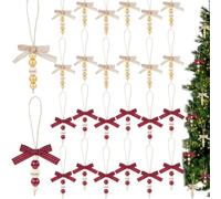 PH PandaHall 24pcs 8 Styles Wooden Ornament Hemp Rope Plaid Bows Golden Red Wood Bead Christmas Ornaments 3.5 inch Rustic Farmhouse Tree Decorations Hanging Ornaments for Xmas Tree Wall Tiered Tray