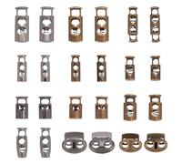 PH PandaHall 24pcs Alloy Toggle Stoppers, 12 Styles Single/Double Hole Spring Loaded Stop Sliding Cord Fastener Locks Buttons for DIY Backpacks Jackets Shoelace Replacement, Antique Bronze Gunmetal