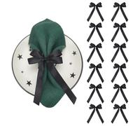PH PandaHall 24pcs Black Bowknot Ribbon Twist Tie Bows Napkin Ring Bow Tie Candlestick Decor Gift Wrapping Satin Ribbon Bowknots with Long Tails for Wine Glasses Party Favor Wedding Christmas Tabletop