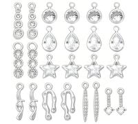 PH PandaHall 24pcs Brass Micro Pave Charms 9 Styles Cubic Zirconia Charms for Bracelets, DIY Jewelry Charm Teardrop Pendant for Earring Bracelet Necklace Keychain Jewelry Making, Platinum