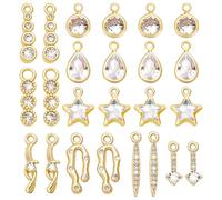 PH PandaHall 24pcs Brass Micro Pave Charms Cubic Zirconia Charms Pendant for Bracelets Earring Keychain DIY Jewelry Making, 8~16.5mm, Brass, No Gemstone