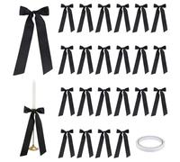 PH PandaHall 24pcs Candlestick Bows Decor Black Pre-Tied Bowknot with Double Adhesive 30cm Large Ribbon Bowknot Decoration Satin Ribbon Bows for Candle Table Gift Wrapping Home Party