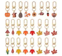 PH PandaHall 24pcs Fall Leaf Keychains, Autumn Thanksgiving Keychain Maple Leaves Pumpkin Squirrels Charm Keychains Purse Bag Charms Car Keys with Clasp for Women Gifts Birthday Decoration, Gold