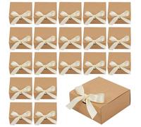 PH PandaHall 24pcs Gift Boxes with Lids Brown Present Box Paper Boxes Square Gift Wrap Boxes with Ribbon for Christmas Halloween Treat Party Wedding Birthday Chocolate, 4.5x4.5x1.9 Inch