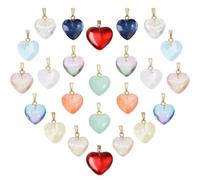 PH PandaHall 24PCS Heart Shaped Charms, 12 Colors Valentine's Day Charm Heart Glass Pendants Love Charm Crystal Dangle Pendants for DIY Crafts Wedding Mother's Day Jewellery Making