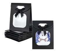 PH PandaHall 24pcs Kraft Paper Bags with Window, 4.7x6.3 inch Black Stand Up Gift Bag with Handle Small Paper Gift Bag for Candy Cookies Packaging Wedding Birthday Christmas Party Store Retail