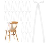 PH PandaHall 24pcs Large Wedding White Ribbon Bows, 37x9.5inch Wedding Chair Bows Long Satin Bowknot Chair Back Bow for Bridal Shower Banquet Ceremony Party Home Holiday Decoration