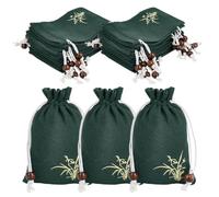 PH PandaHall 24pcs Linen Drawstring Pouches, 10x14cm Flower Printed Sachet Bags Small Fabric Gift Bags Empty Jewellery Pouches for Gifts Wedding Christmas Jewellery Candy Dried Flower, Dark Green