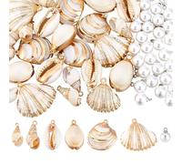 PH PandaHall 24pcs Natural Shell Charms Scallop Shell Pendants and 30pcs Pearl Charms Cowrie Shells Seashell Pendants Ocean Sea Charm for Jewellery Making Women Beach Necklace Earring Home Decoration