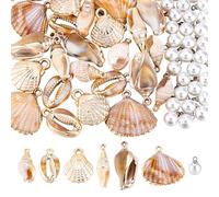PH PandaHall 24pcs Natural Shell Charms Seashell Pendants and 30pcs Pearl Charms Scallop Cowrie Shell Pendants Ocean Sea Charm for Jewellery Making Women Beach Necklace Earring DIY Home Decoration
