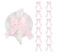 PH PandaHall 24pcs Pink Bowknot Ribbon Bow Napkin Ring Bow Tie Candlestick Decor Gift Wrapping Satin Bowknots Napkin Holder for Party Centerpiece Wedding Birthday Christmas Tabletop Crafts Decoration