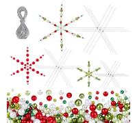 PH PandaHall 24pcs Snowflake Wire Forms with 570pcs Round Beads, 3.7/4.5/5.9 inch Metal Bead Wires 4/6/8mm Pearl Beads Metallic Cord for Christmas Snowflakes Ornament Xmas Craft Winter Decorations