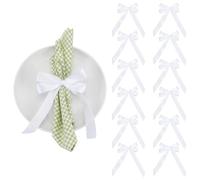 PH PandaHall 24pcs White Bowknot Ribbon Twist Tie Bows Napkin Ring Bow Tie Candlestick Decor Gift Wrapping Satin Bowknots Wine Glasses Ribbon for Party Wedding Christmas Holiday Tabletop Decoration