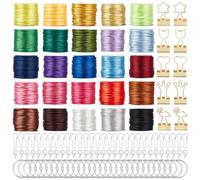 PH PandaHall 25 Colors Nylon String for Bracelets 250m Rattail Cord Beading String 2mm Chinese Knotting Cord with 100pcs Jewellery Clasps and Clips for Jewellery Making Necklace Crafting Kumihimo
