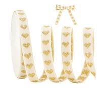 PH PandaHall 25 Yard Heart Ribbon 5/8 Inch Stitched Cotton Ribbon with Heart Pattern for Gift Wrapping Cake Hair Bows Flower Bouquet Decorating Valentine's Day Holiday Decoration,Golden