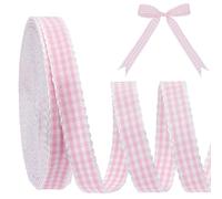 PH PandaHall 25 Yards Pink Gingham Plaid Ribbon 15mm Checked Ribbon Polyester Craft Ribbons for Gift Wrapping Flower Bouquets Wreaths Christmas Tree Holiday Decoration