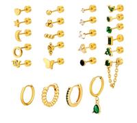 PH PandaHall 25pcs Helix Cartilage Earrings for Women, Flat Back Stainless Steel Stud Hoop Cartilage Earring Set Helix Piercing Jewellery Set, Golden