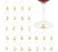 PH PandaHall 26 Pcs Gold Bling Letter Wine Glass Charms for Glasses Diamond Wine Glass Charms Markers Tags Metal Letters Glass Charms for Cocktail Champagne Family Gathering Party Favor Decoration