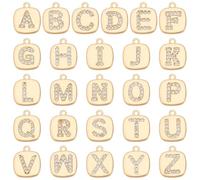 PH PandaHall 26 Styles Cubic Zirconia Letter Charms, Brass Alphabet Pendants A to Z Golden Rectangle Charms for DIY Wine Glass Necklace Bracelet Earrings Keychain Craft Jewellery Making