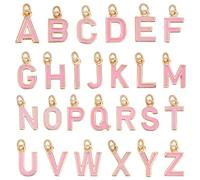 PH PandaHall 26PCS 18K Gold Plated A-Z Alphabet Letters Charms Initial Alphabet Dangle Pendants Pink Enamel Letter Pendants with Jump Ring for DIY Name ID Necklace Bracelet Earring Jewellery Making